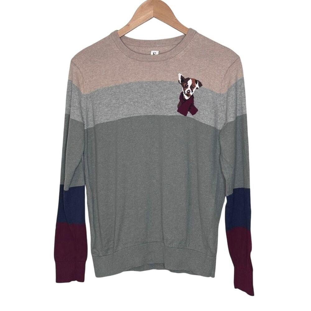 ED Ellen Degeneres Dog color block Cotton/Cashmere Blend sweater size small